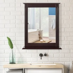 Badezimmerspiegel mit Ablage Rechteckiger Badspiegel Wandspiegel 68,5 x 57 x 12 cm Braun