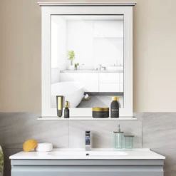 Badezimmerspiegel Rechteckiger Badspiegel Wandspiegel mit Ablage Weiß 57 x 12 x 68,5 cm