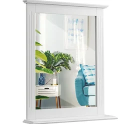 Badezimmerspiegel Rechteckiger Badspiegel Wandspiegel mit Ablage Weiß 57 x 12 x 68,5 cm
