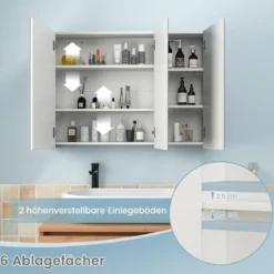 Badezimmer Spiegelschrank mit Verstellbaren Ablagen Wandschrank mit Spiegel Hängeschrank