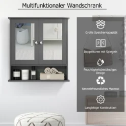 Badezimmer Spiegelschrank mit Höhenverstellbarer Ablage Badschrank mit Spiegel Grau