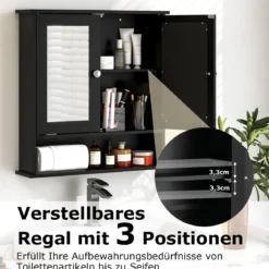 Badezimmer Spiegelschrank mit Höhenverstellbarer Ablage Badschrank mit Spiegel Schwarz