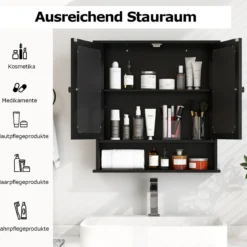 Badezimmer Spiegelschrank mit Höhenverstellbarer Ablage Badschrank mit Spiegel Schwarz