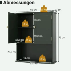Bad Hängeschrank mit 2Türen & Offener Ablage & Verstellbarem Regal Badschrank Grün