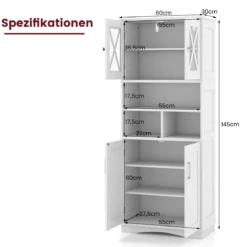 Bad Hochschrank mit Verstellbaren Regalen & Türen & 3 Fächern & Kippschutz Badschrank