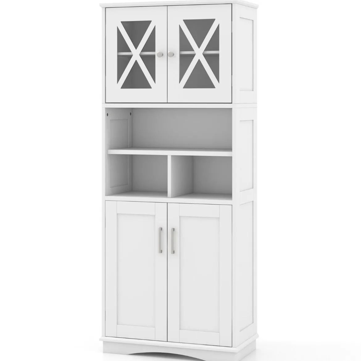 Bad Hochschrank mit Verstellbaren Regalen & Türen & 3 Fächern & Kippschutz Badschrank