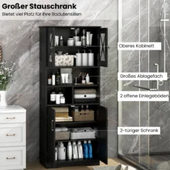 Bad Hochschrank mit Verstellbaren Regalen & Türen & 3 Fächern & Kippschutz Badschrank