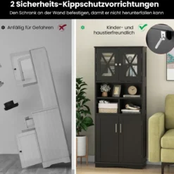 Bad Hochschrank mit Verstellbaren Regalen & Türen & 3 Fächern & Kippschutz Badschrank
