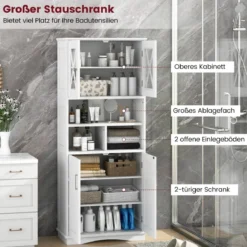 Bad Hochschrank mit Verstellbaren Regalen & Türen & 3 Fächern & Kippschutz Badschrank