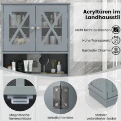 Bad Hochschrank mit Verstellbaren Regalen & Türen & 3 Fächern & Kippschutz Badschrank