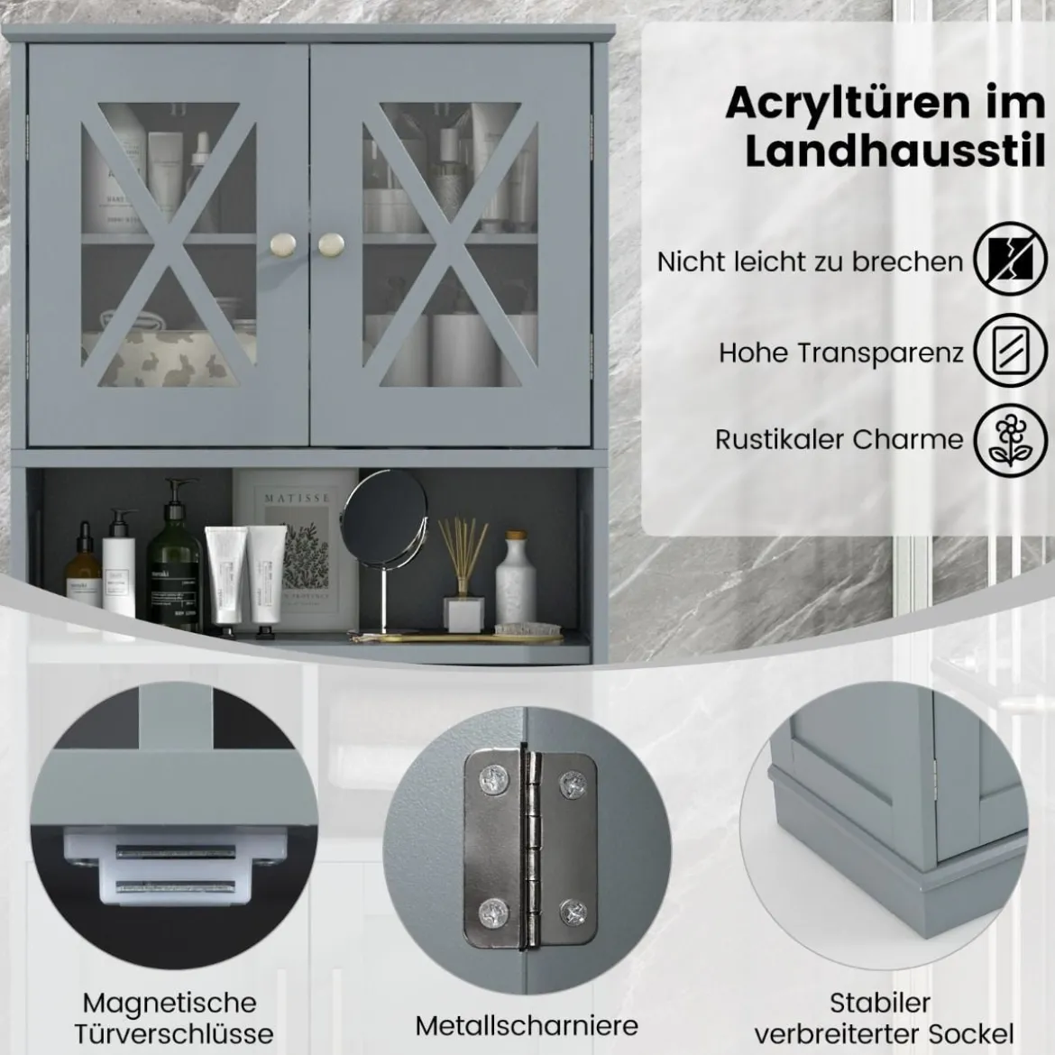 Bad Hochschrank mit Verstellbaren Regalen & Türen & 3 Fächern & Kippschutz Badschrank