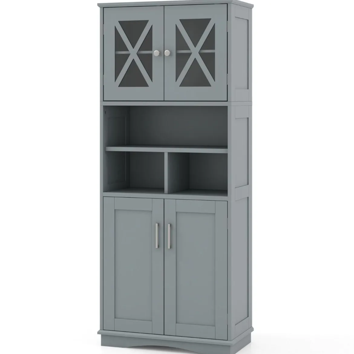 Bad Hochschrank mit Verstellbaren Regalen & Türen & 3 Fächern & Kippschutz Badschrank