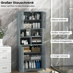 Bad Hochschrank mit Verstellbaren Regalen & Türen & 3 Fächern & Kippschutz Badschrank