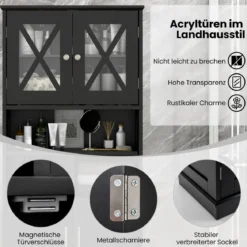 Bad Hochschrank mit Verstellbaren Regalen & Türen & 3 Fächern & Kippschutz Badschrank