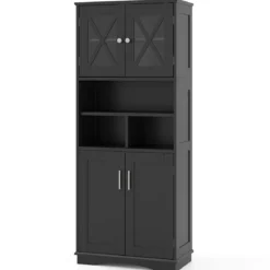 Bad Hochschrank mit Verstellbaren Regalen & Türen & 3 Fächern & Kippschutz Badschrank