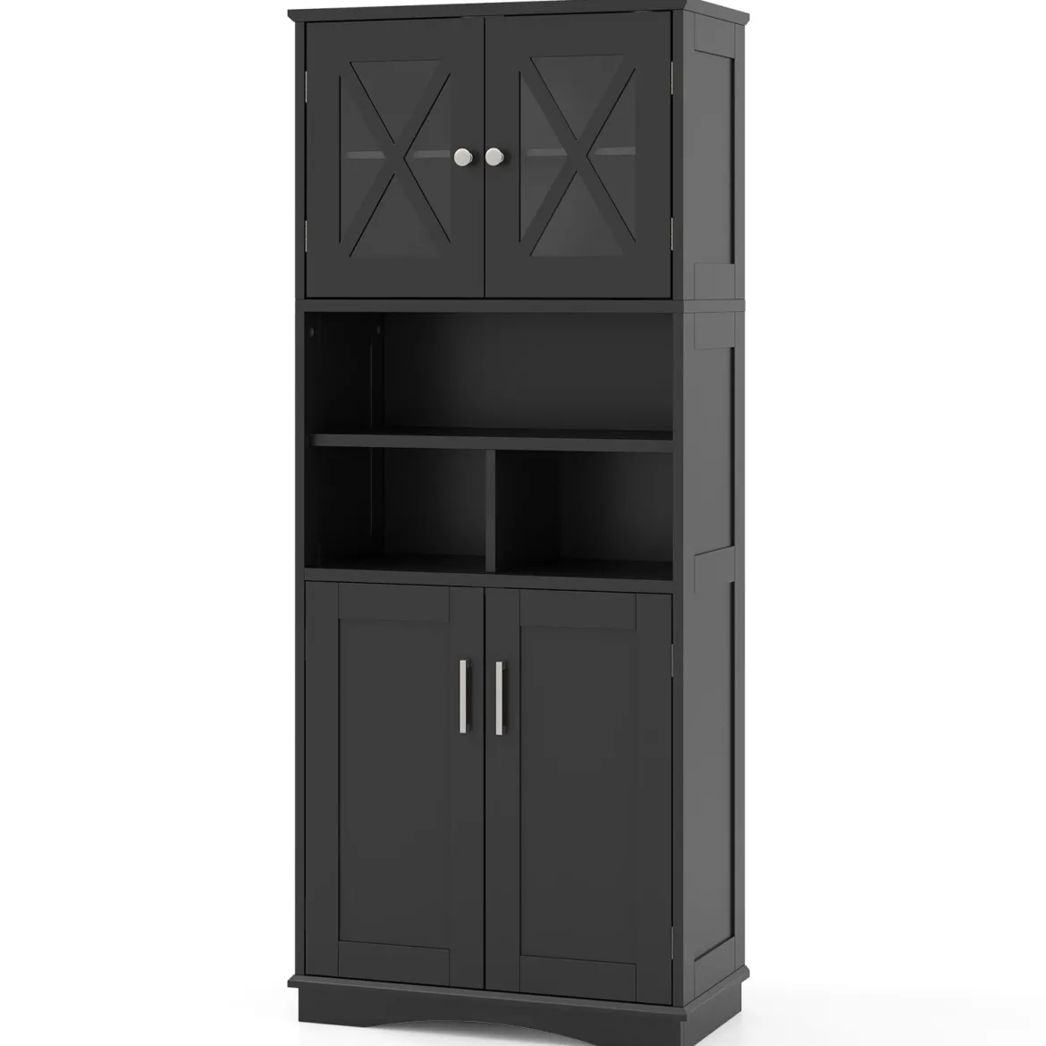 Bad Hochschrank mit Verstellbaren Regalen & Türen & 3 Fächern & Kippschutz Badschrank