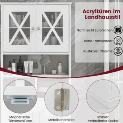 Bad Hochschrank mit Verstellbaren Regalen & Türen & 3 Fächern & Kippschutz Badschrank