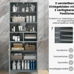 Bad Hochschrank mit Verstellbaren Regalen & Türen & 3 Fächern & Kippschutz Badschrank