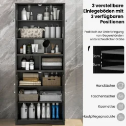 Bad Hochschrank mit Verstellbaren Regalen & Türen & 3 Fächern & Kippschutz Badschrank
