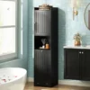 Bad Hochschrank mit Wäschekorb & Verstellbarem Regal Badezimmerschrank Badschrank Schwarz