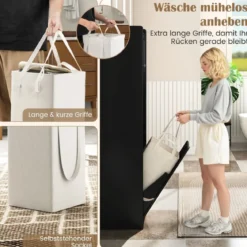 Bad Hochschrank mit Wäschekorb & Verstellbarem Regal Badezimmerschrank Badschrank Schwarz