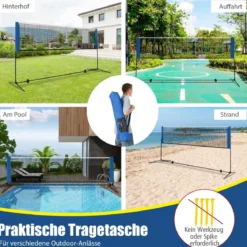 Badmintonnetz mit Ständer Federballnetz höhenverstellbar mit 2 Federbällen & Tragetasche 420 x 102 x 89–155 cm Blau