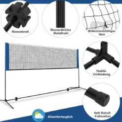 Badmintonnetz mit Ständer Federballnetz höhenverstellbar mit 2 Federbällen & Tragetasche 420 x 102 x 89–155 cm Blau