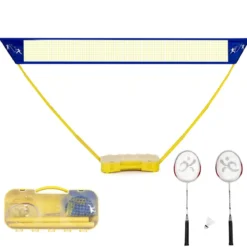 Badminton Netz Set Höhenverstellbares Federballnetz mit Federball und Federballschläger Gelb