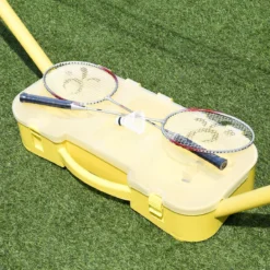 Badminton Netz Set Höhenverstellbares Federballnetz mit Federball und Federballschläger Gelb