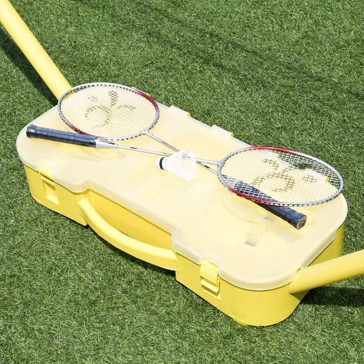 Badminton Netz Set Höhenverstellbares Federballnetz mit Federball und Federballschläger Gelb