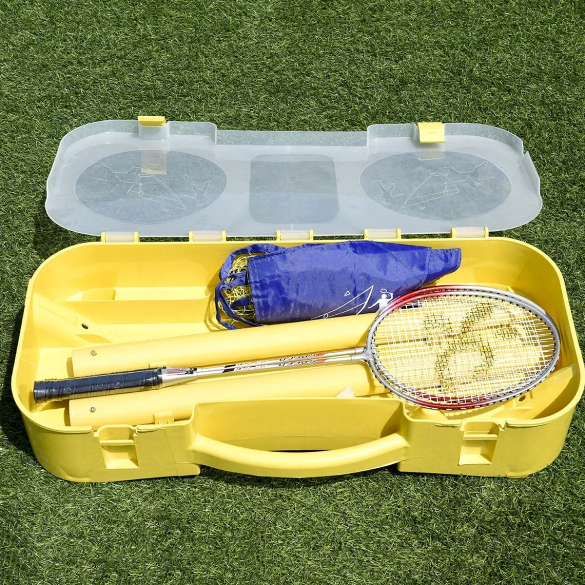 Badminton Netz Set Höhenverstellbares Federballnetz mit Federball und Federballschläger Gelb