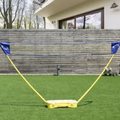 Badminton Netz Set Höhenverstellbares Federballnetz mit Federball und Federballschläger Gelb