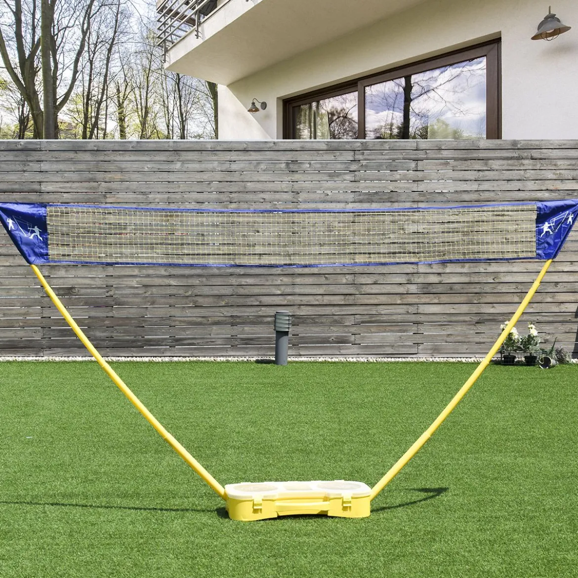 Badminton Netz Set Höhenverstellbares Federballnetz mit Federball und Federballschläger Gelb