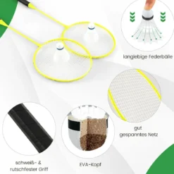 Badminton Netzständer tragbares Federballspiel mit Schlägern Komplett Badminton Set