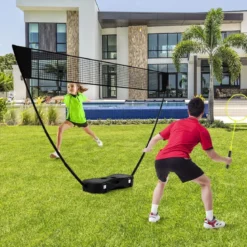 Badminton Netzständer tragbares Federballspiel mit Schlägern Komplett Badminton Set