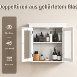 Badschrank Holz Hängeschrank mit Verstellbarem Einlegeboden 51 x 17 x 51 cm Weiß