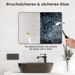 Badspiegel Hängespiegel explosionsgeschützter Wandspiegel Kosmetikspiegel für Bad 76,5 x 56 x 3 cm Silber