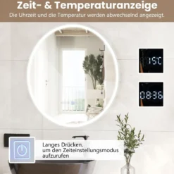 Badspiegel mit Anti-Beschlage Uhr Touchschalter & Memory-Funktion Spiegelheizung LED Spiegel dimmbar 3000K-6000K 60 x 60 cm