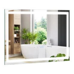 Badspiegel mit Anti-Beschlage Uhr Touchschalter & Memory-Funktion Spiegelheizung LED Spiegel dimmbar 3000K-6000K 75 x 50 cm