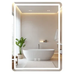 Badspiegel mit Beleuchtung LED-Spiegel mit 3 Lichtfarben & Entnebelungsfunktion 70 x 50 cm Schwarz