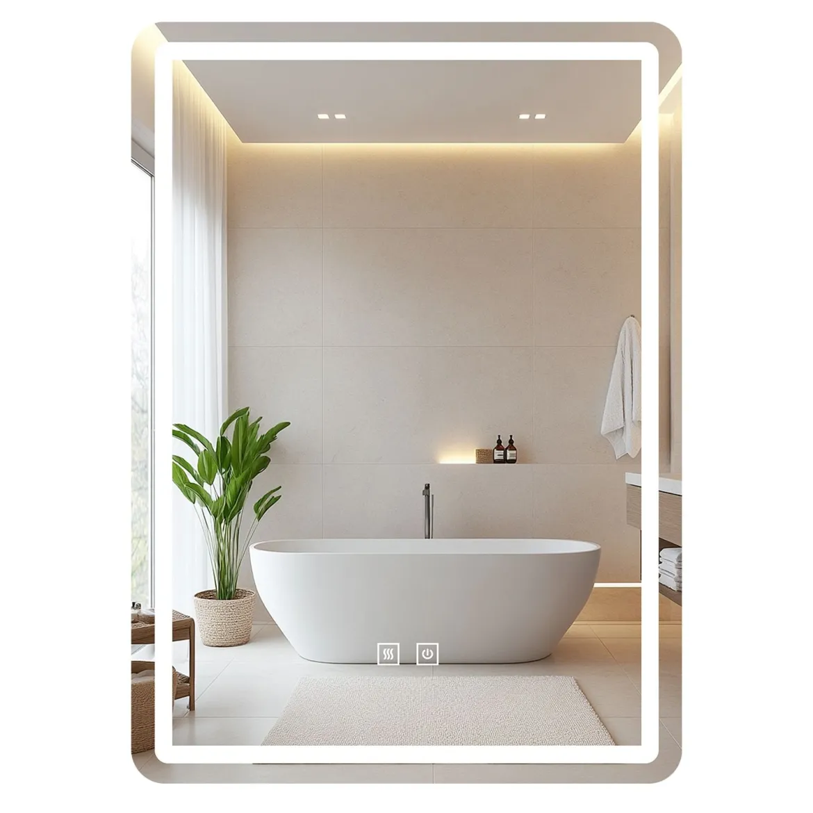 Badspiegel mit Beleuchtung LED-Spiegel mit 3 Lichtfarben & Entnebelungsfunktion 70 x 50 cm Schwarz