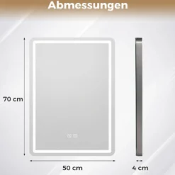 Badspiegel mit Beleuchtung LED-Spiegel mit 3 Lichtfarben & Entnebelungsfunktion 70 x 50 cm Schwarz
