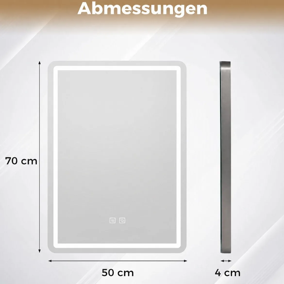 Badspiegel mit Beleuchtung LED-Spiegel mit 3 Lichtfarben & Entnebelungsfunktion 70 x 50 cm Schwarz