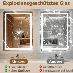 Badspiegel mit Beleuchtung LED-Spiegel mit 3 Lichtfarben & Entnebelungsfunktion 70 x 50 cm Schwarz
