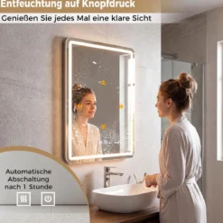 Badspiegel mit Beleuchtung LED-Spiegel mit 3 Lichtfarben & Entnebelungsfunktion 70 x 50 cm Schwarz