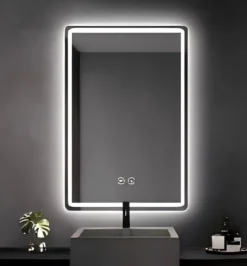 Badspiegel mit Beleuchtung LED-Spiegel mit 3 Lichtfarben & Entnebelungsfunktion 70 x 50 cm Schwarz