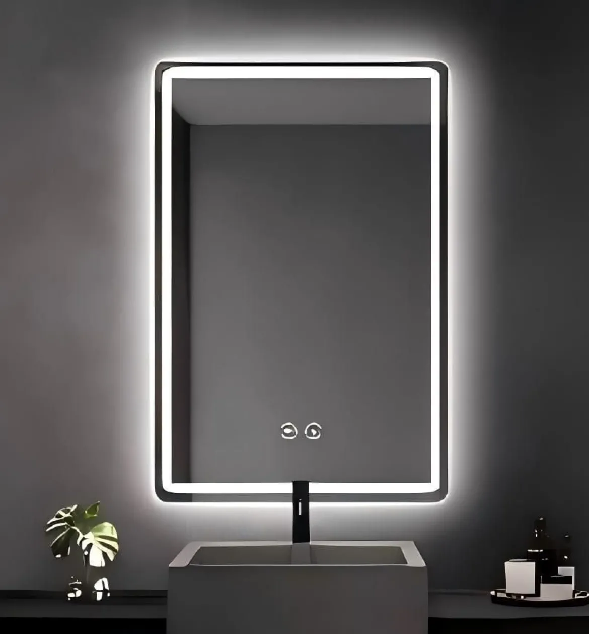 Badspiegel mit Beleuchtung LED-Spiegel mit 3 Lichtfarben & Entnebelungsfunktion 70 x 50 cm Schwarz