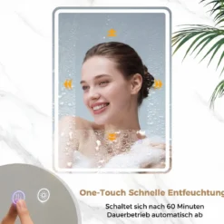 Badspiegel mit LED Beleuchtung & Anti-Beschlag Wandspiegel aus Gehärtetes Glas 80 x 60 x 3 cm