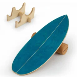 Balance Board für Erwachsene Holz Gleichgewichtstrainer mit Korkrolle und Aufbewahrungsständer Blau