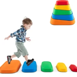 Balanciersteine für Kinder Stapelsteine rutschfest Flusssteine für Indoor & Outdoor Stepping Stones bis 80 kg Belastbar (Rechteckig)